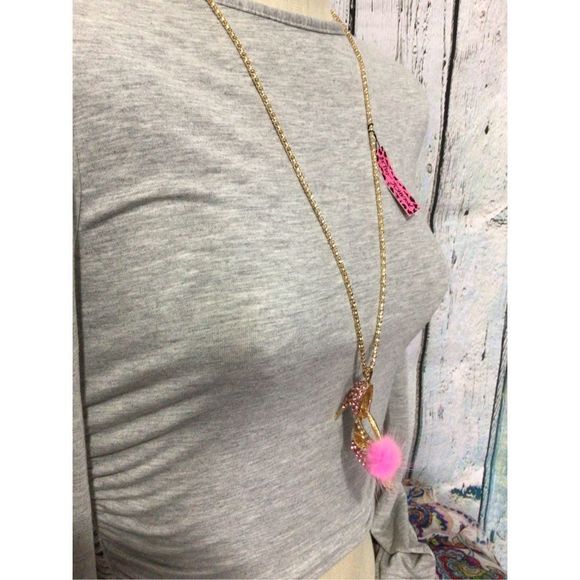 NWT Betsey Johnson Pink & Gold Rhinestone Shoe Pendant Adjustable Chain - Picture 6 of 15